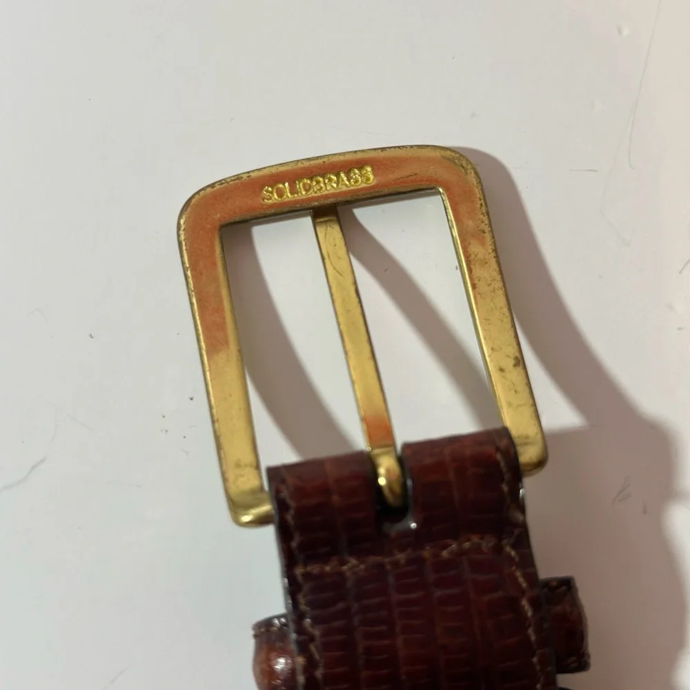 Vintage Lloyd's Brown Lizard Grain Leather Belt Solid Brass Buckle Size 40